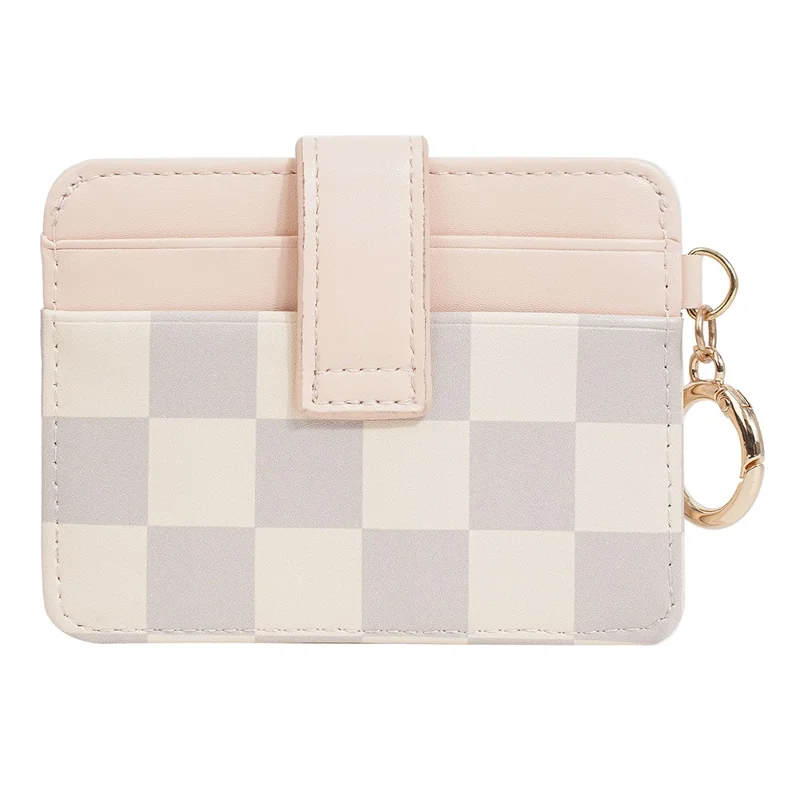BAELLERRY K9300 Portefeuille en cuir PU avec poche à monnaie à motif pied-de-poule et porte-cartes - Rose
