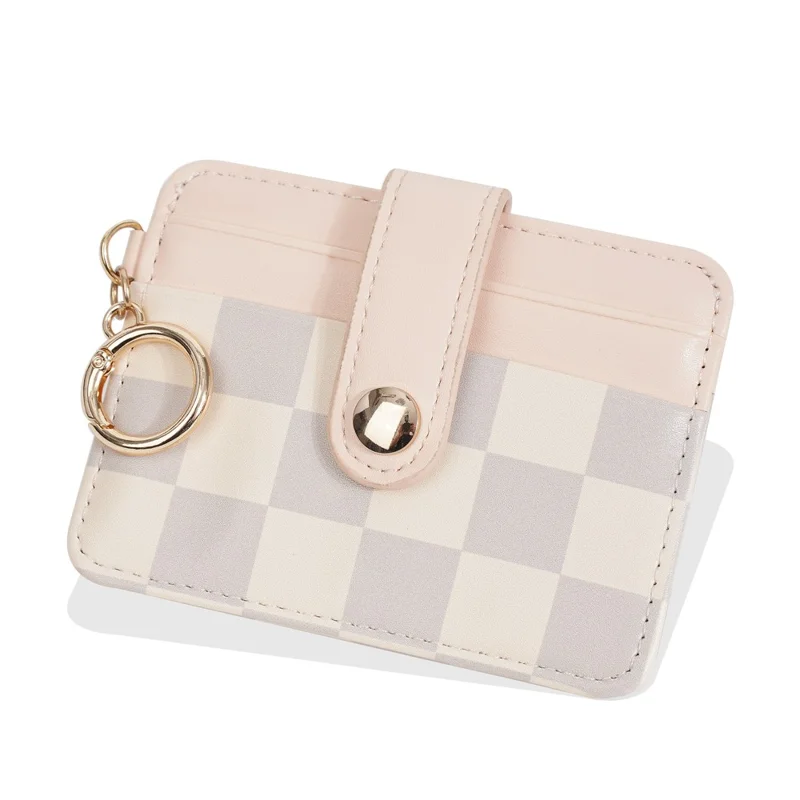 BAELLERRY K9300 Portefeuille en cuir PU avec poche à monnaie à motif pied-de-poule et porte-cartes - Rose
