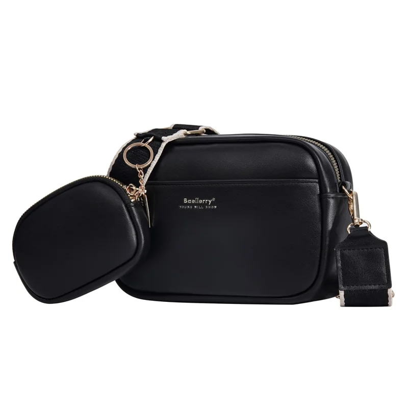 BAELLERRY N8938 Sac bandoulière en cuir PU Mode Sac à bandoulière Capacité élevée Sac pour téléphone Décontracté - Noir