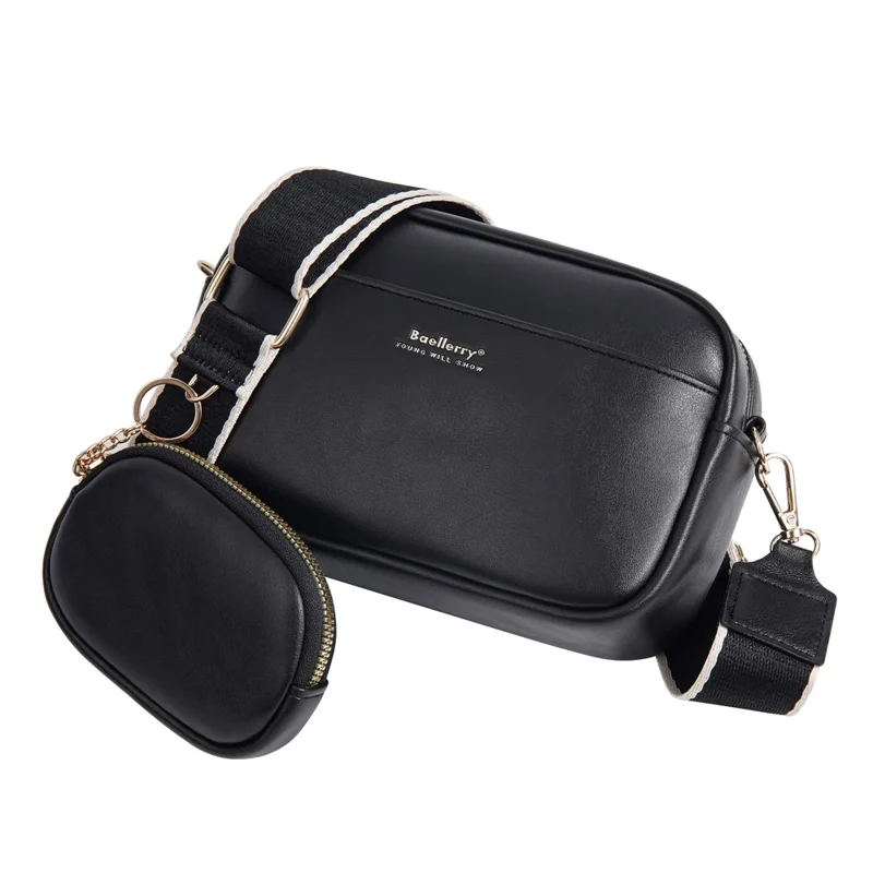BAELLERRY N8938 Sac bandoulière en cuir PU Mode Sac à bandoulière Capacité élevée Sac pour téléphone Décontracté - Noir