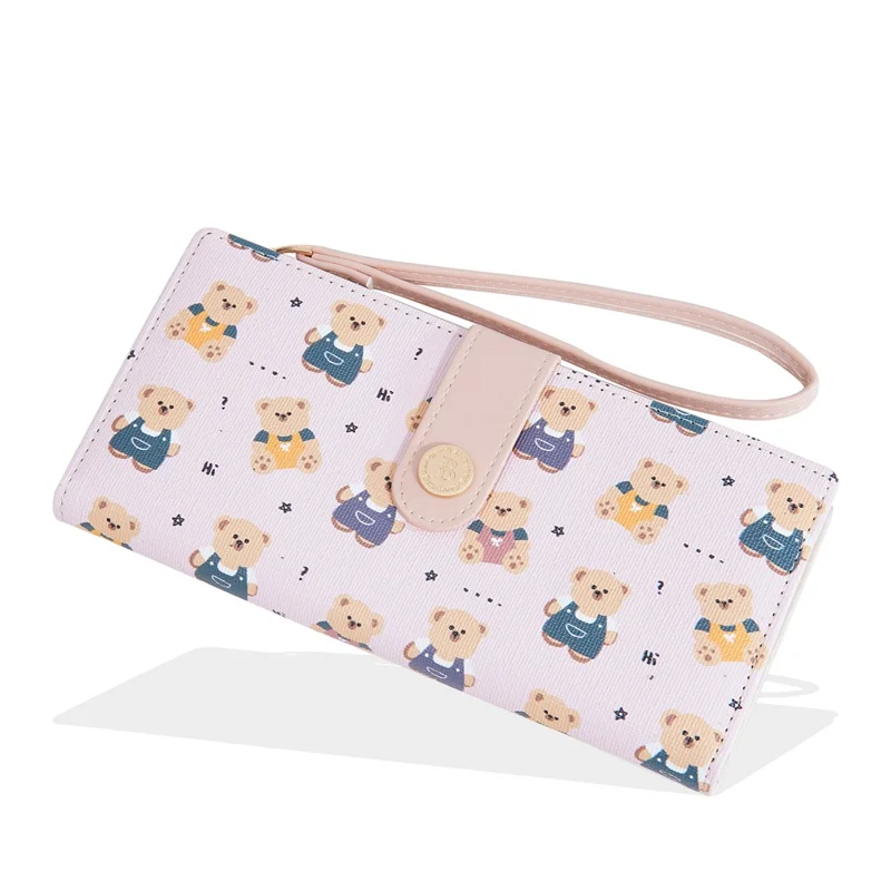 BAELLERRY N5588 Women's Slim Zipper Wallet Cute Bear Design PU Leather Long Purse Multi-Card Bag - Pink