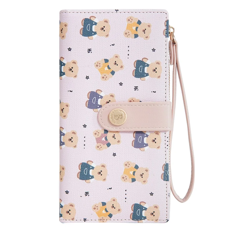 BAELLERRY N5588 Women's Slim Zipper Wallet Cute Bear Design PU Leather Long Purse Multi-Card Bag - Pink