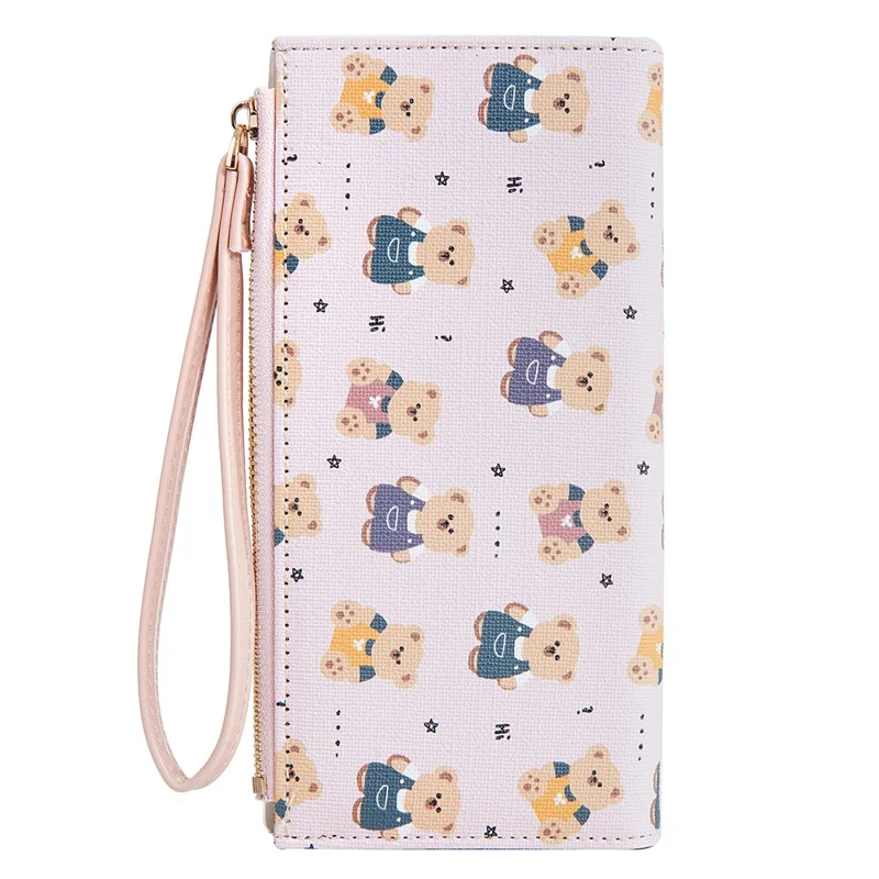 BAELLERRY N5588 Women's Slim Zipper Wallet Cute Bear Design PU Leather Long Purse Multi-Card Bag - Pink
