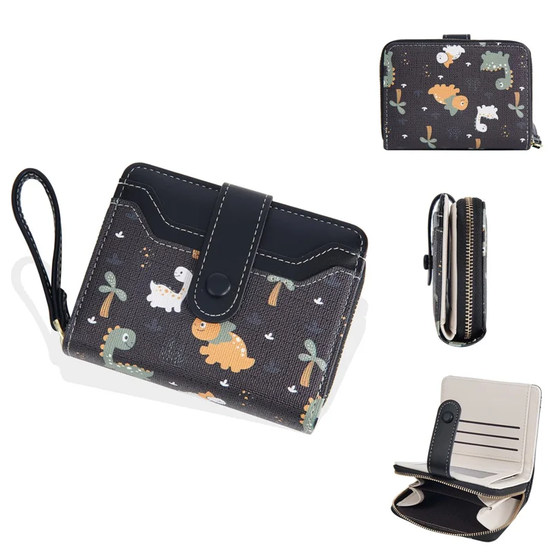 Carteira BAELLERRY N5587 com Botão de Urso Fofo, Zíper, Porta-moedas em Couro PU - Preto