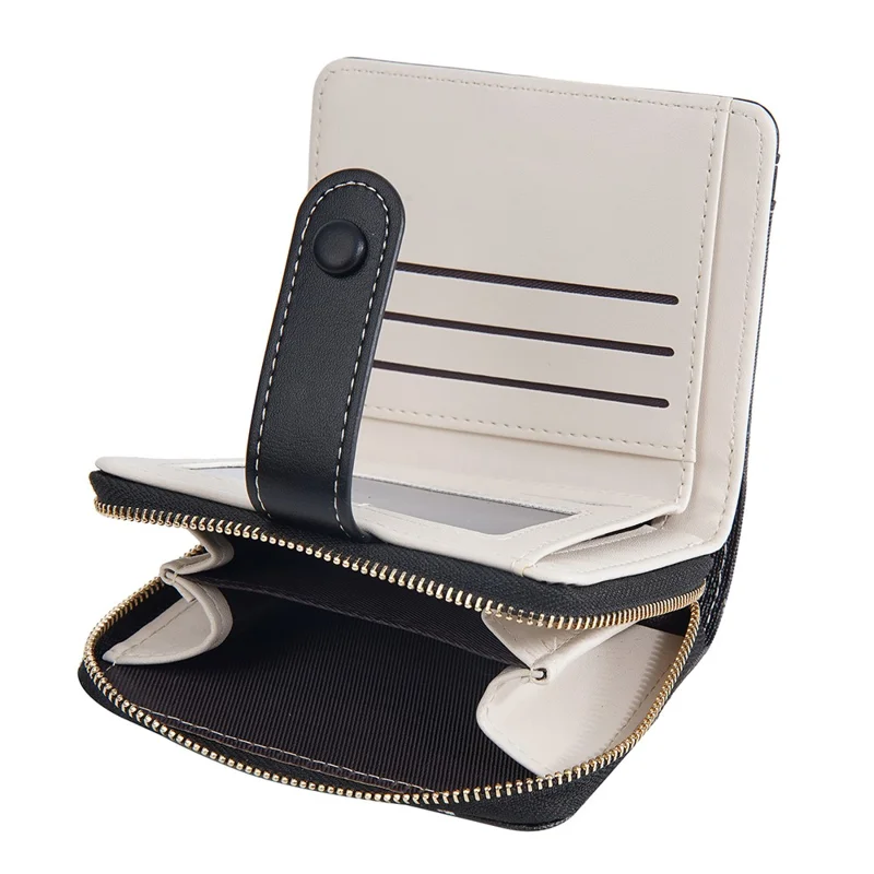Carteira BAELLERRY N5587 com Botão de Urso Fofo, Zíper, Porta-moedas em Couro PU - Preto