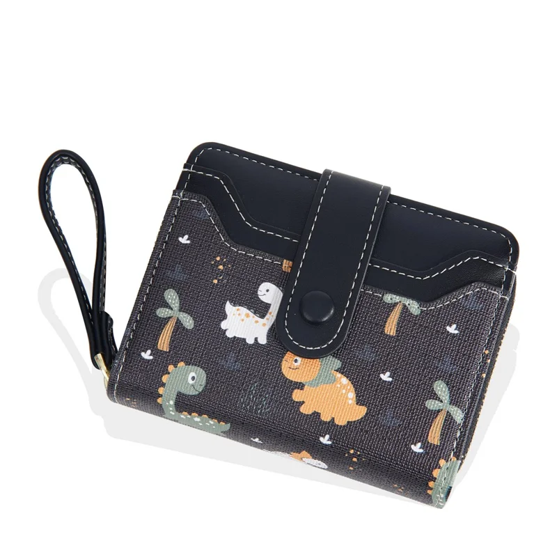 Carteira BAELLERRY N5587 com Botão de Urso Fofo, Zíper, Porta-moedas em Couro PU - Preto