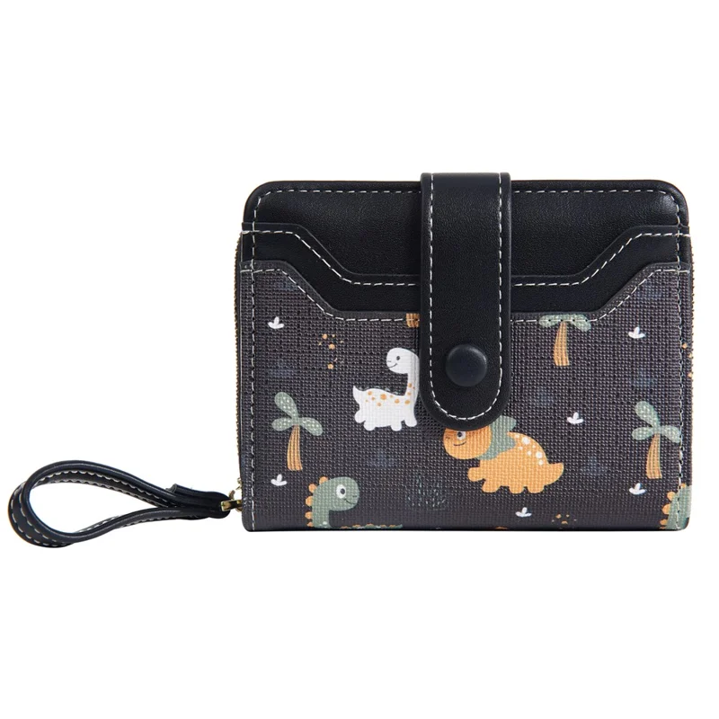 Carteira BAELLERRY N5587 com Botão de Urso Fofo, Zíper, Porta-moedas em Couro PU - Preto