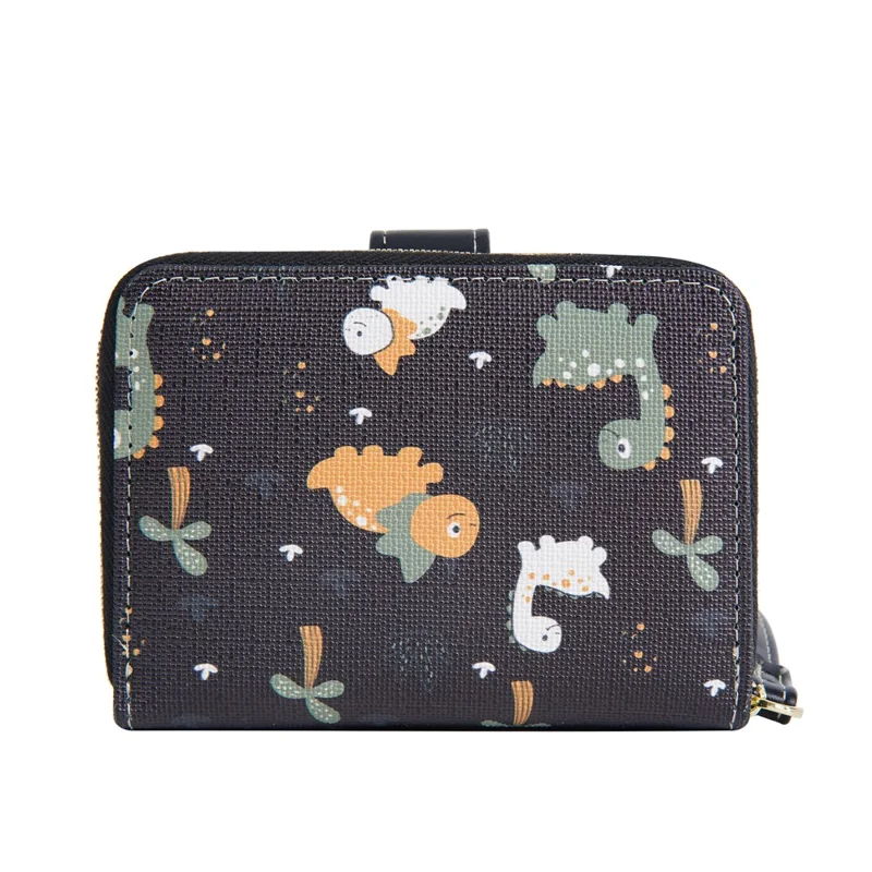 Carteira BAELLERRY N5587 com Botão de Urso Fofo, Zíper, Porta-moedas em Couro PU - Preto
