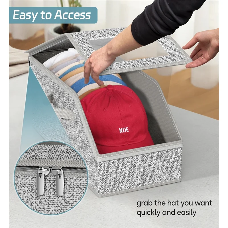 Boîte de rangement portable pour casquettes avec fenêtre transparente, protection anti-poussière et fermeture à glissière pour organisateur de casquettes de baseball