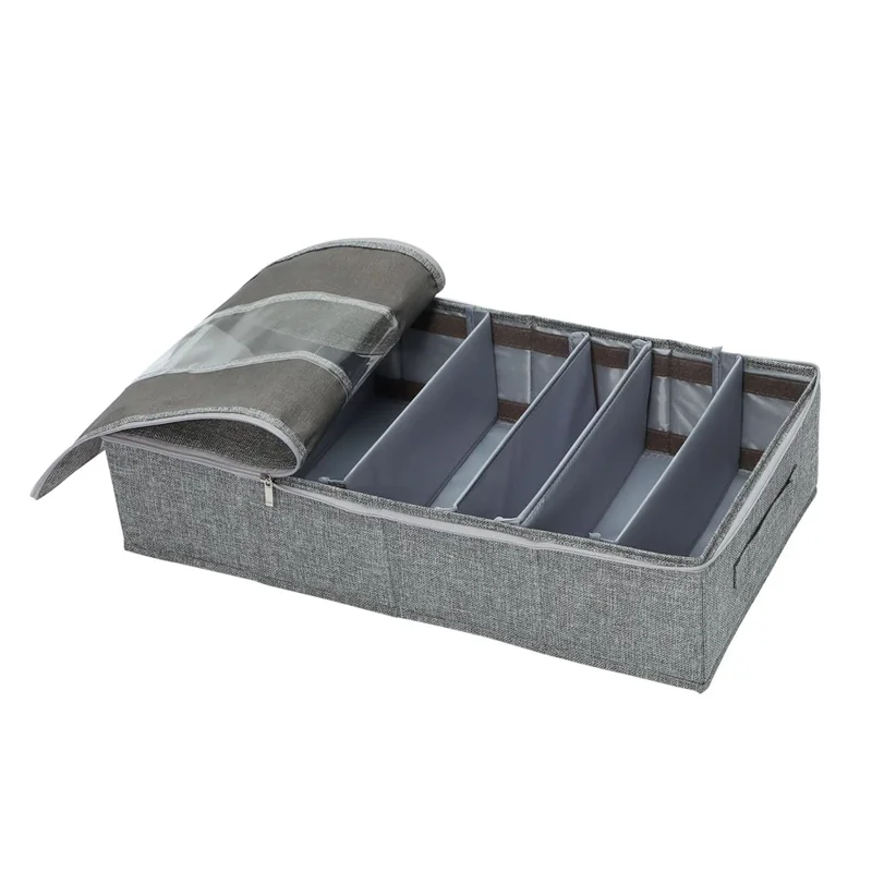 Boîte de rangement pliable de 60 x 33 x 15 cm pour chambre, en lin - Gris, organisateur de vêtements / pantalons / sous-vêtements