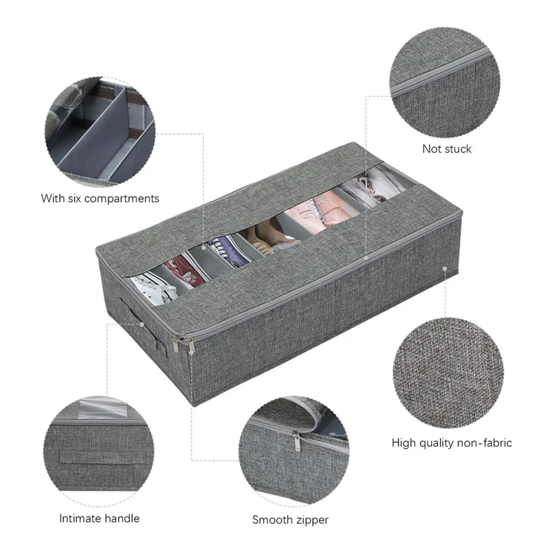 Boîte de rangement pliable de 60 x 33 x 15 cm pour chambre, en lin - Gris, organisateur de vêtements / pantalons / sous-vêtements