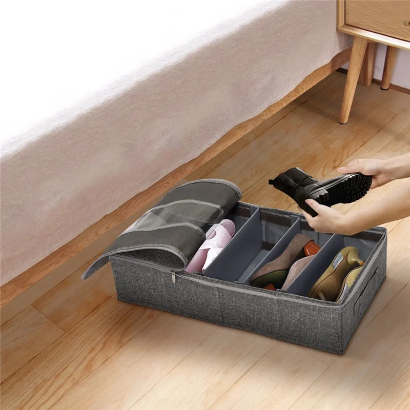 Boîte de rangement pliable de 60 x 33 x 15 cm pour chambre, en lin - Gris, organisateur de vêtements / pantalons / sous-vêtements