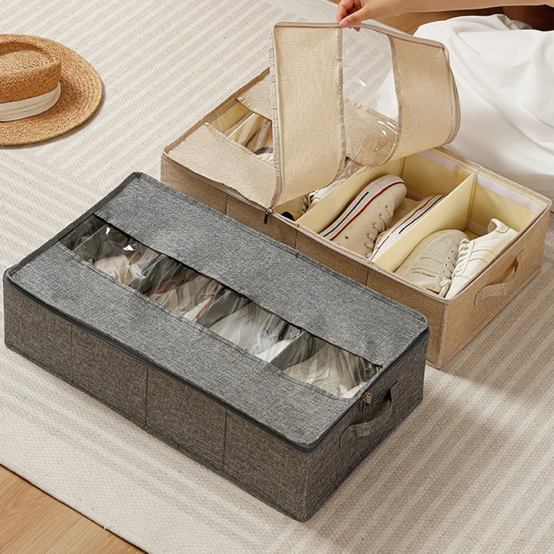 Boîte de rangement pliable de 60 x 33 x 15 cm pour chambre, en lin - Gris, organisateur de vêtements / pantalons / sous-vêtements
