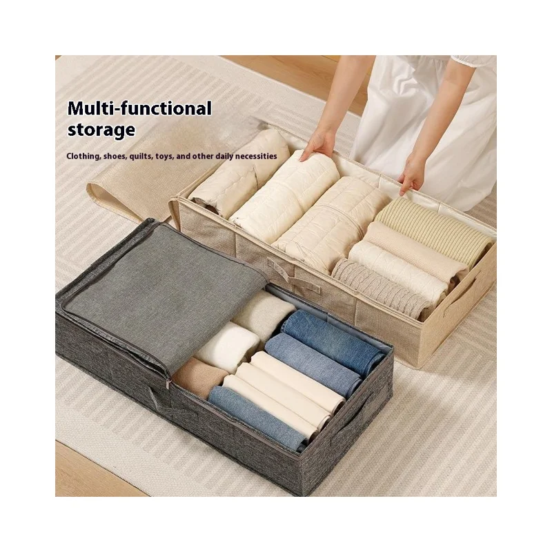 Organizador de Almacenamiento para Dormitorio de 98 x 48 x 17 cm, Caja de Tela de Algodón y Lino para Ropa, Pantalones y Ropa Interior - Gris