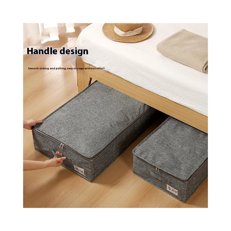 Organizador de Almacenamiento para Dormitorio de 98 x 48 x 17 cm, Caja de Tela de Algodón y Lino para Ropa, Pantalones y Ropa Interior - Gris