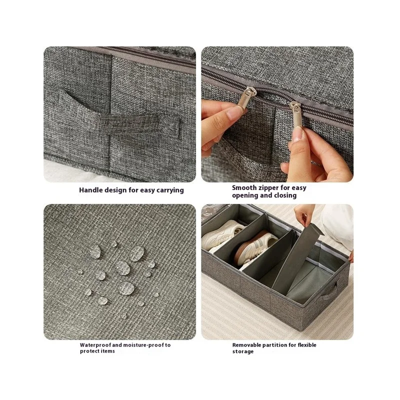 Organizador de Almacenamiento para Dormitorio de 98 x 48 x 17 cm, Caja de Tela de Algodón y Lino para Ropa, Pantalones y Ropa Interior - Gris