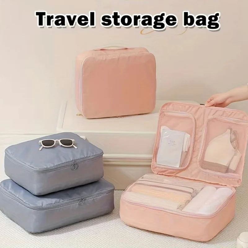 Organisateur de sous-vêtements de voyage Taille L, Sac de rangement portable pour vêtements, Cube de rangement pour bagage cabine - Rose