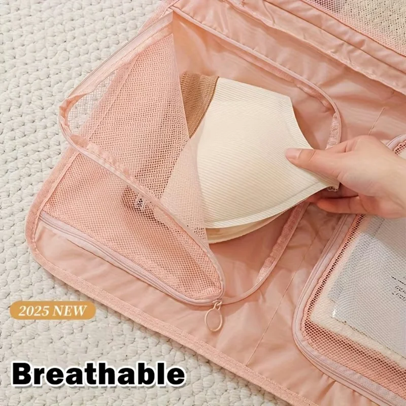 Organisateur de sous-vêtements de voyage Taille L, Sac de rangement portable pour vêtements, Cube de rangement pour bagage cabine - Rose