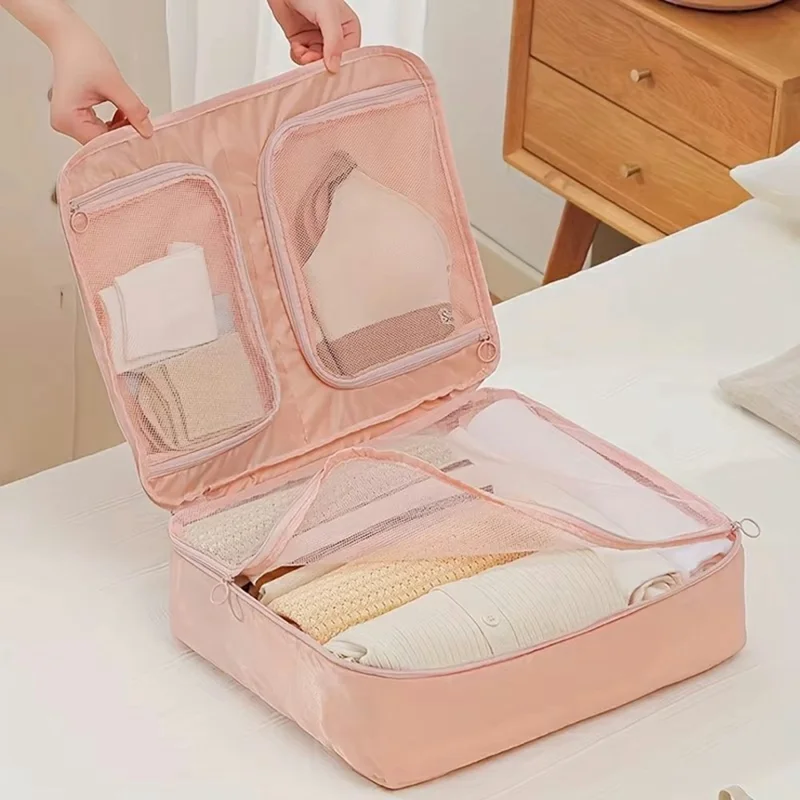 Organisateur de sous-vêtements de voyage Taille L, Sac de rangement portable pour vêtements, Cube de rangement pour bagage cabine - Rose