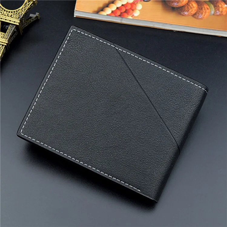 DAIQISI 3088-1 Short Wallet for Men, Casual Billfold PU Leather ID Cards Bank Cards Cash Holder Pouch - Black