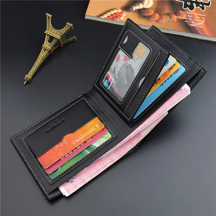 DAIQISI 3088-1 Short Wallet for Men, Casual Billfold PU Leather ID Cards Bank Cards Cash Holder Pouch - Black