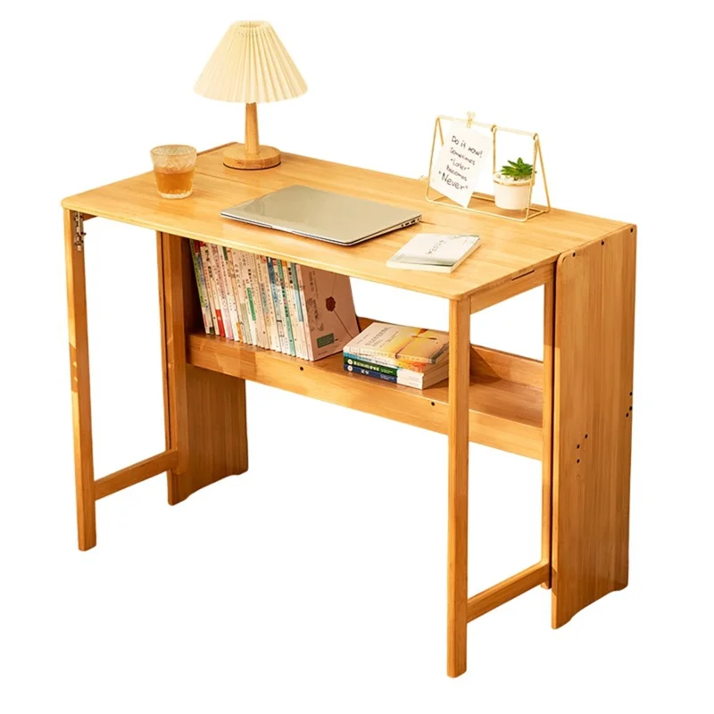 103 cm langer, faltbarer Bambustisch für Büro und Studium mit Computertisch, einfache Aufbewahrung, Arbeitsfläche mit Bücherregal - Holzfarbe