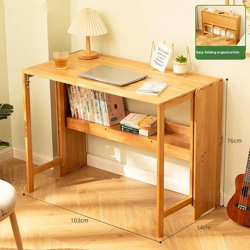 103 cm langer, faltbarer Bambustisch für Büro und Studium mit Computertisch, einfache Aufbewahrung, Arbeitsfläche mit Bücherregal - Holzfarbe