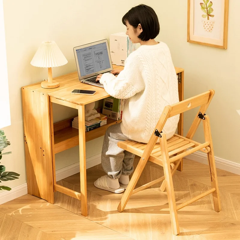 103 cm langer, faltbarer Bambustisch für Büro und Studium mit Computertisch, einfache Aufbewahrung, Arbeitsfläche mit Bücherregal - Holzfarbe
