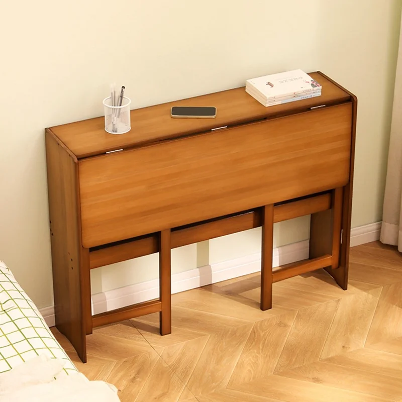 615ZDSZ-04 103cm Long Foldable Bamboo Study Desk Home Office Computer Table Easy Storage Workstation with Bookshelf - Tan