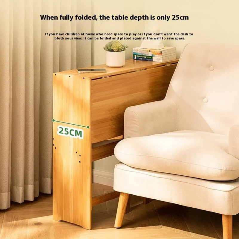 615ZDSZ-04 103cm Long Foldable Bamboo Study Desk Home Office Computer Table Easy Storage Workstation with Bookshelf - Tan
