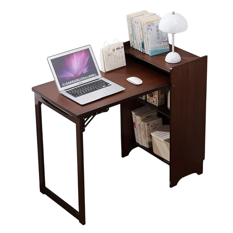 Bureau d'étude pliable en bambou de 100 cm, table d'ordinateur avec bibliothèque, facile à ranger pour la maison et le bureau
