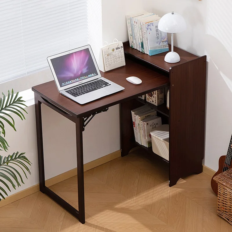 Bureau d'étude pliable en bambou de 100 cm, table d'ordinateur avec bibliothèque, facile à ranger pour la maison et le bureau