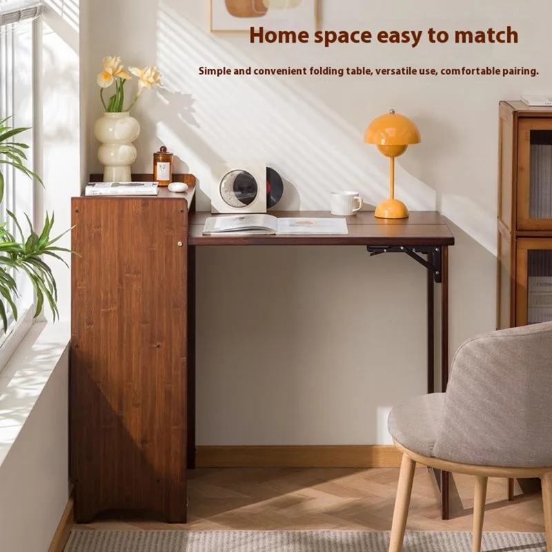 Bureau d'étude pliable en bambou de 100 cm, table d'ordinateur avec bibliothèque, facile à ranger pour la maison et le bureau
