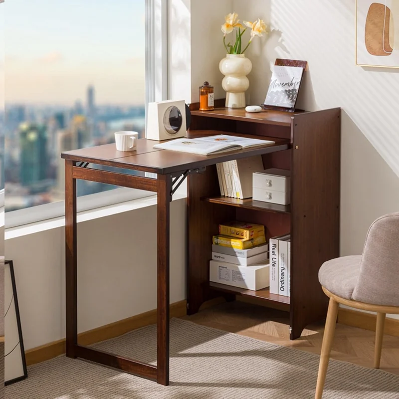 Bureau d'étude pliable en bambou de 100 cm, table d'ordinateur avec bibliothèque, facile à ranger pour la maison et le bureau