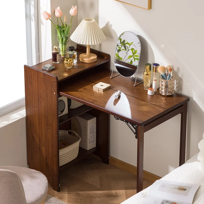 Bureau d'étude pliable en bambou de 100 cm, table d'ordinateur avec bibliothèque, facile à ranger pour la maison et le bureau