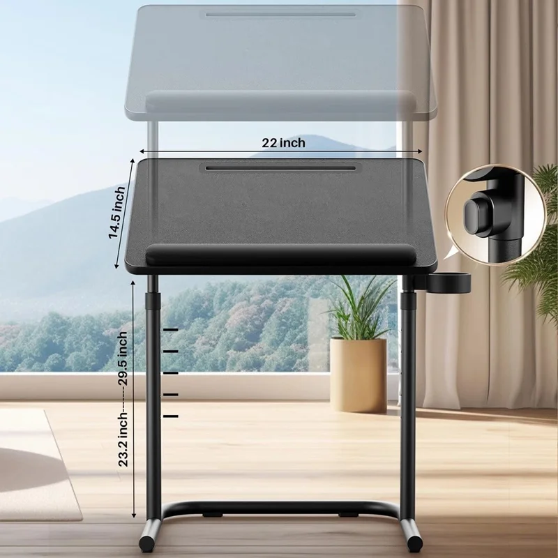 Adjustable Height Folding Laptop Desk for Bed Sofa Portable Overbed Table Multifunction Workstation - Black