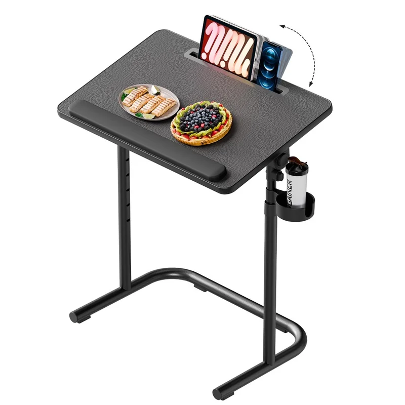 Adjustable Height Folding Laptop Desk for Bed Sofa Portable Overbed Table Multifunction Workstation - Black
