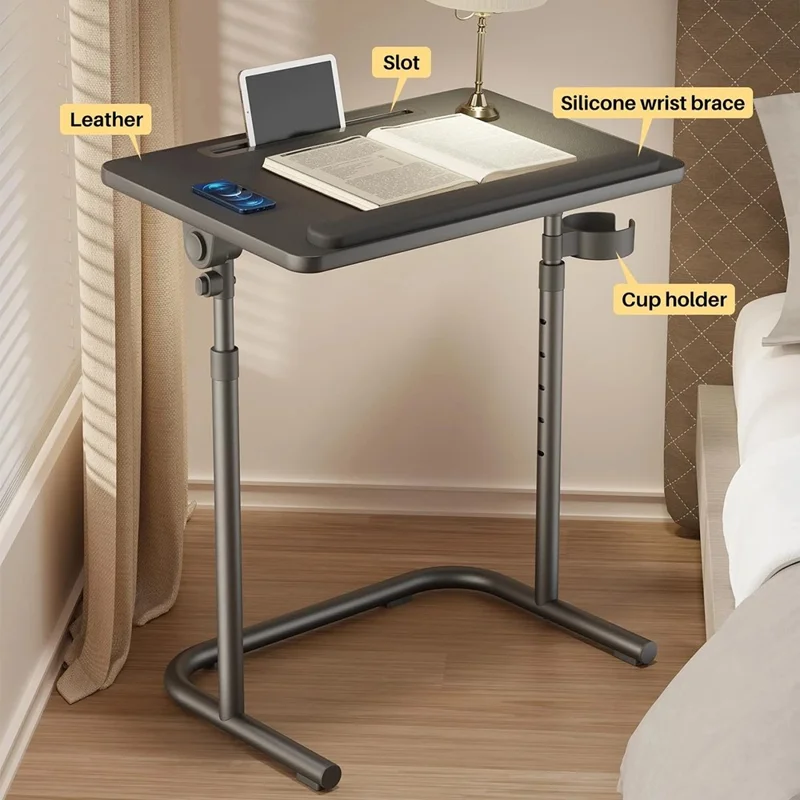 Adjustable Height Folding Laptop Desk for Bed Sofa Portable Overbed Table Multifunction Workstation - Black