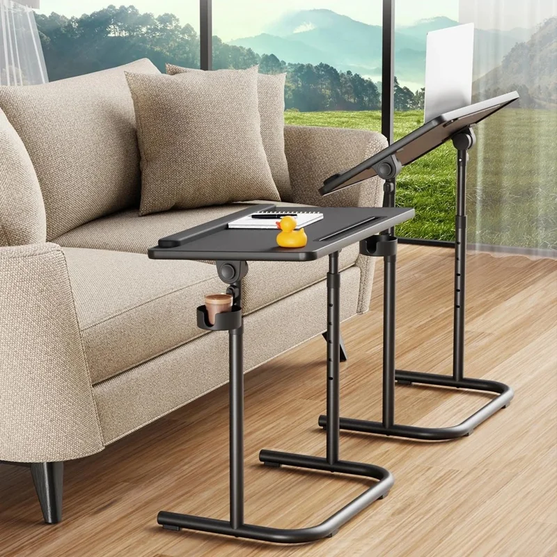 Adjustable Height Folding Laptop Desk for Bed Sofa Portable Overbed Table Multifunction Workstation - Black