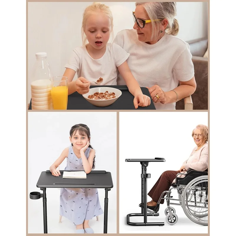 Adjustable Height Folding Laptop Desk for Bed Sofa Portable Overbed Table Multifunction Workstation - Black