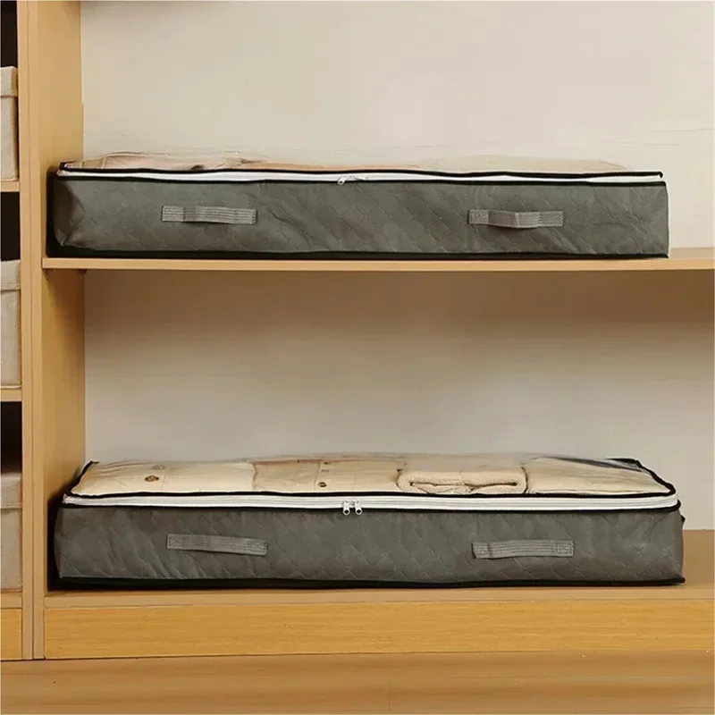 Underbed Storage Bag Foldable Transparent Window Dustproof Moisture-Proof Non-woven Fabric Clothes Organizer - Grey