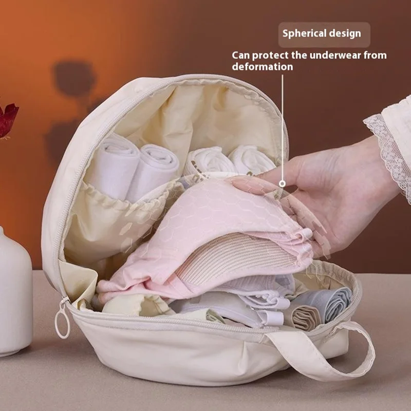 1009 Size M Portable Travel Organizer Bag for Bras Space Saving Underwear Storage Pouch - Apricot