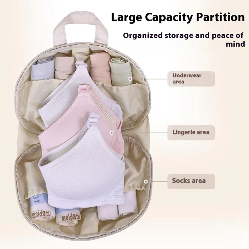 1009 Size M Portable Travel Organizer Bag for Bras Space Saving Underwear Storage Pouch - Apricot