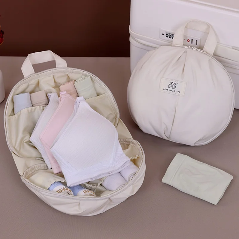 1009 Size M Portable Travel Organizer Bag for Bras Space Saving Underwear Storage Pouch - Apricot