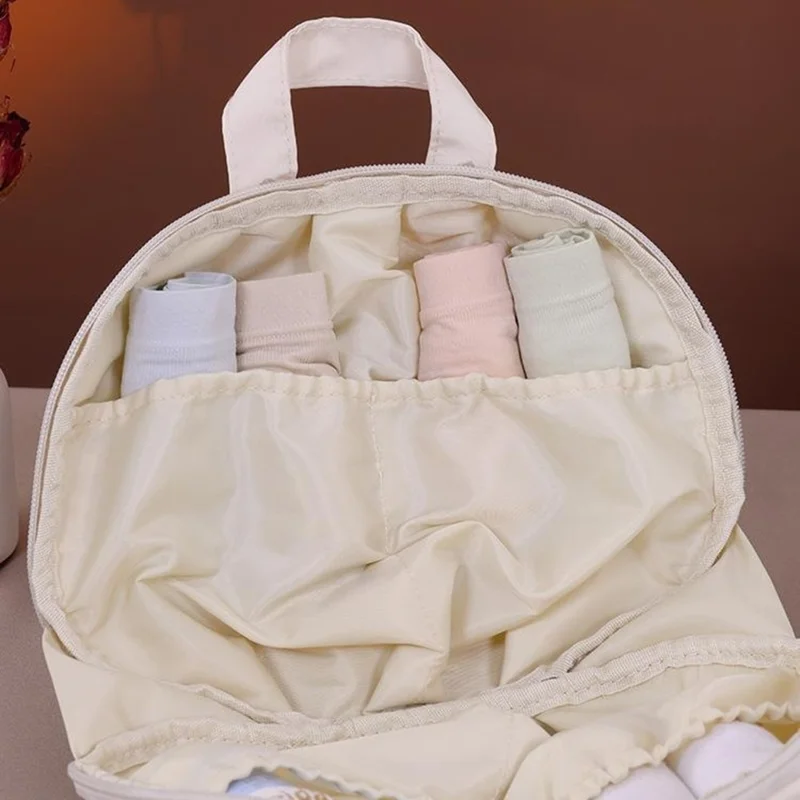 1009 Size M Portable Travel Organizer Bag for Bras Space Saving Underwear Storage Pouch - Apricot