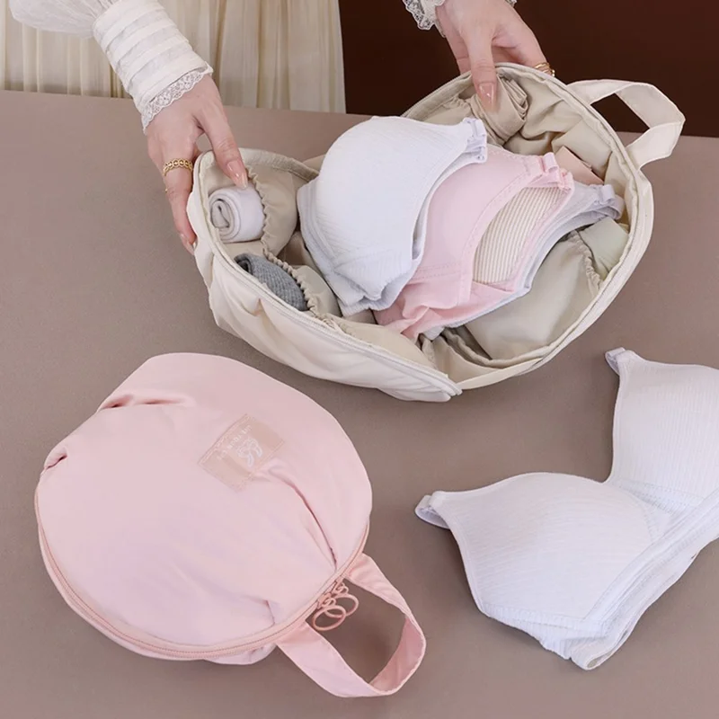 1009 Size M Portable Travel Organizer Bag for Bras Space Saving Underwear Storage Pouch - Apricot