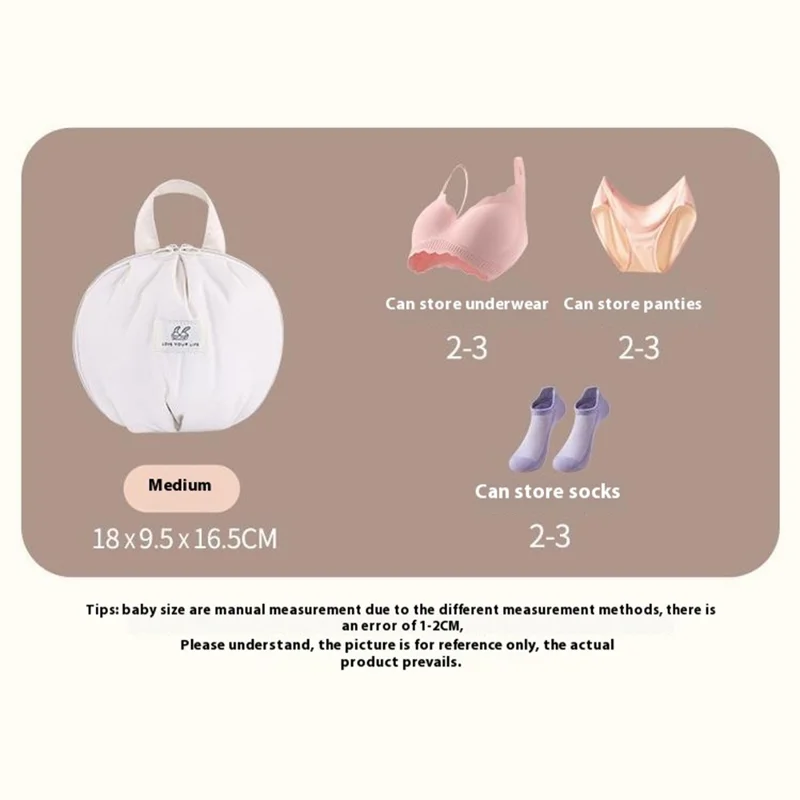 1009 Size M Portable Travel Organizer Bag for Bras Space Saving Underwear Storage Pouch - Apricot