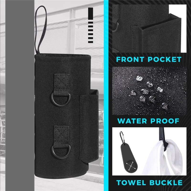 Suporte de Garrafa de Água com 6 Ímãs para Academia e Esportes Externos, Bolsa de Armazenamento em Tecido Oxford com Alça de Ombro - Preto