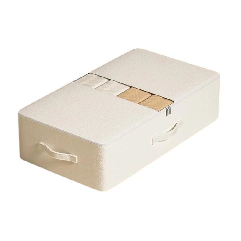 Size XXL Under Bed Storage Bag Transparent Window Foldable Clothes Organizer Pouch with Three-sided Handles - White