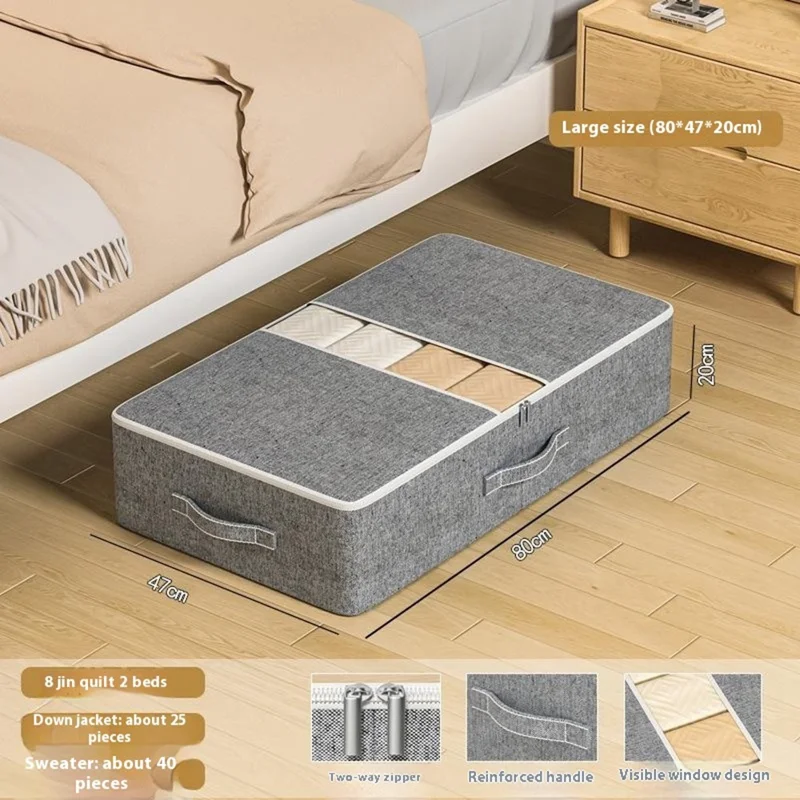 Size XL Under Bed Storage Bag Transparent Window Foldable Clothes Organizer Pouch with Three-sided Handles - Grey